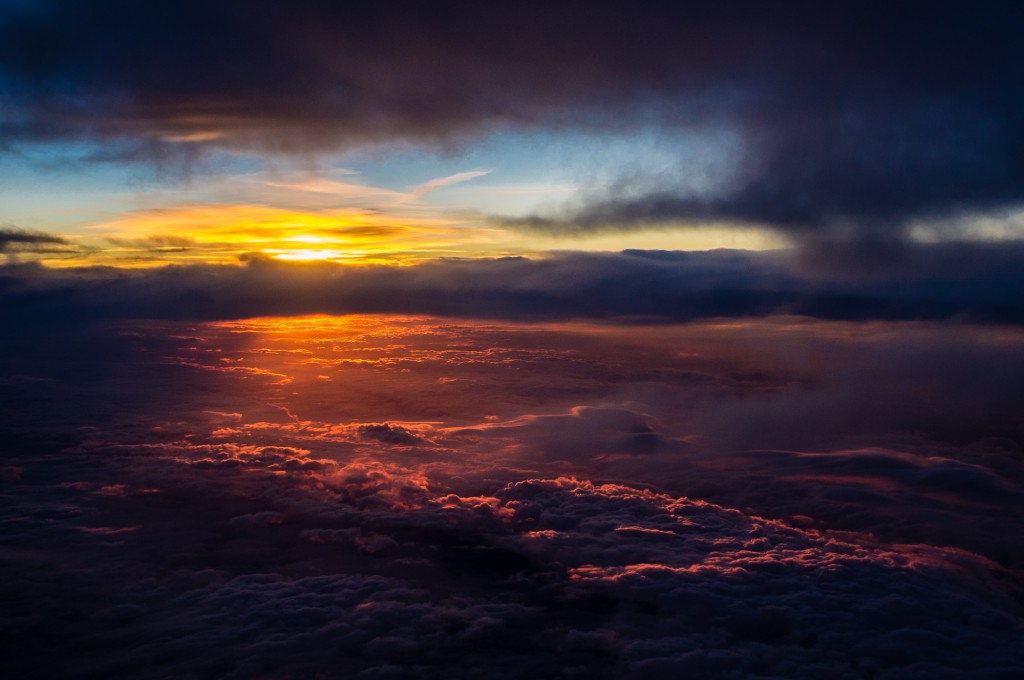 Sunset from the air, en route from New York to Montreal